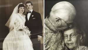 Una raccolta di 14 foto ritraenti il “prima” e il “dopo” di coppie il cui amore ha saputo superare la prova del tempo